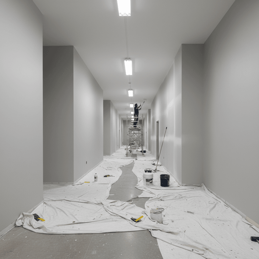 Commercial hallway with freshly painted walls