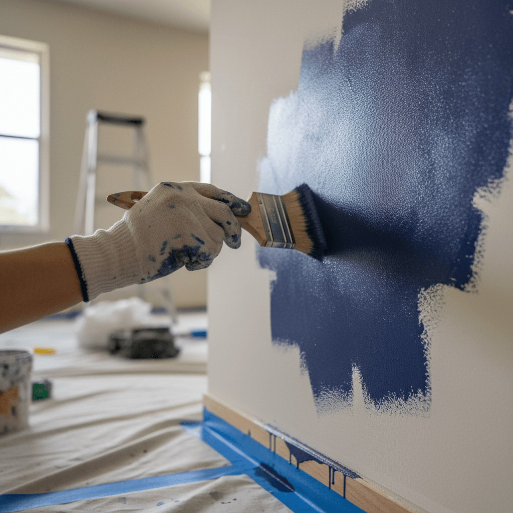 Painter cutting in a clean edge along a wall corner