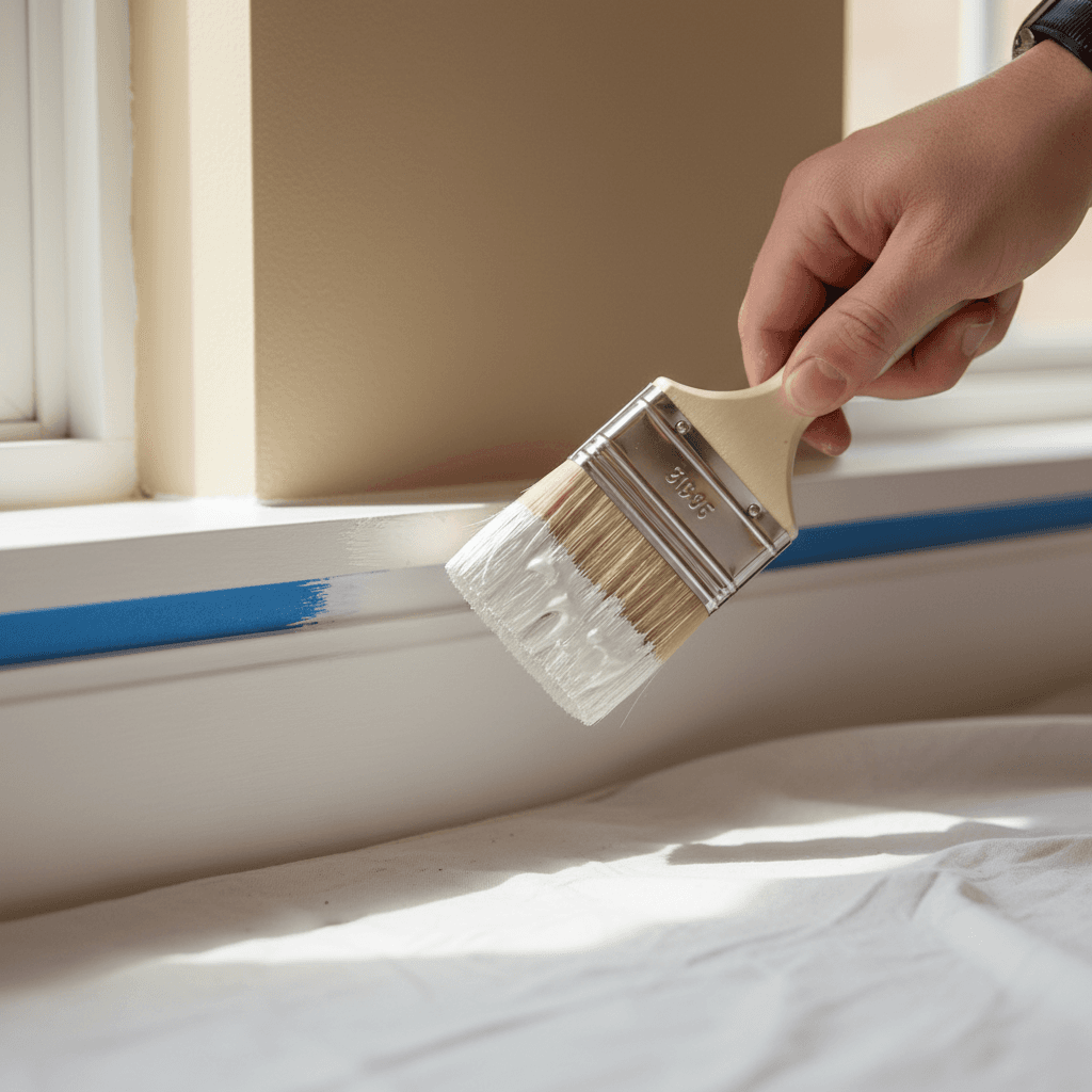 Close up of freshly painted trim work