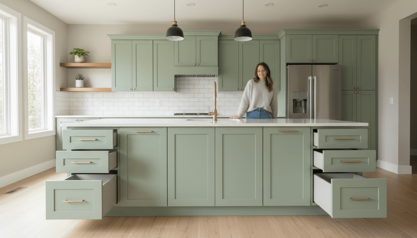 Kitchen cabinets repainted in navy blue